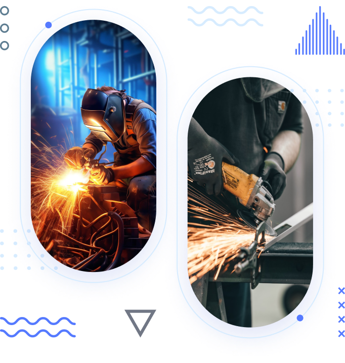 Welder with sparks, and hands grinding metal — illustrating the industrial work Amit Engineers supports